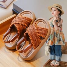儿童女童凉鞋编织海边沙滩鞋2024夏季小女孩软底公主风宝宝休闲鞋