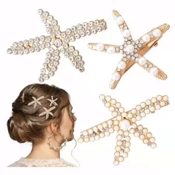 Korean-Style Ins Starfish Pearl Full Diamond Hairpin Accessories, Trendy Women's Hair Accessories, Bangs Clip, Fairy-Style Hairpin Headwear