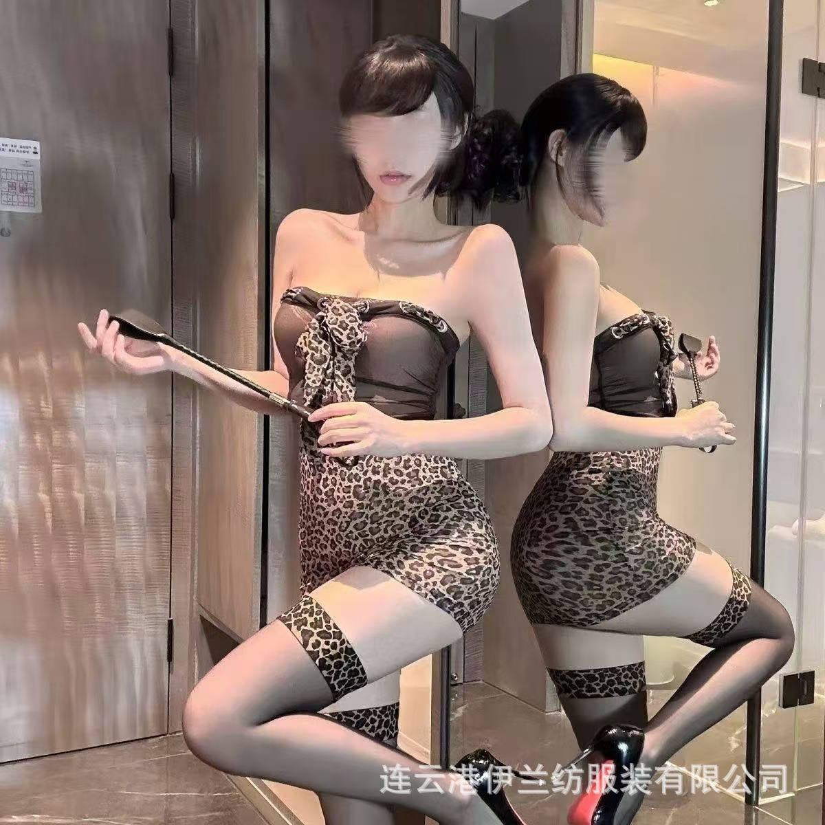 Secretary’s Temptation Leopard Print Lingerie Set with Open-Bust Top and Hip Suit — detail image 6