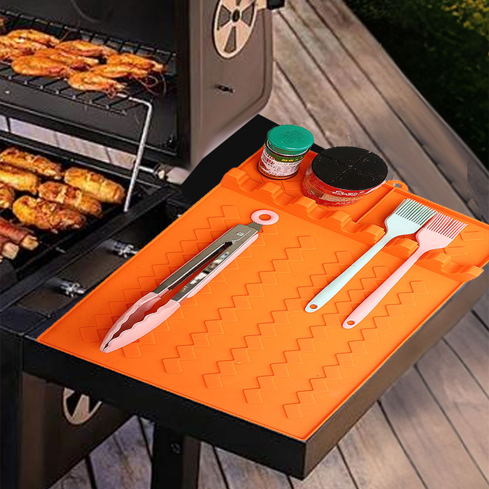 Cross-Border Spot Silicone Barbecue Mat Barbecue Grill Protective Mat Outdoor High Temperature Resistant Oil-Draining Black Stone Barbecue Grill Tool Mat