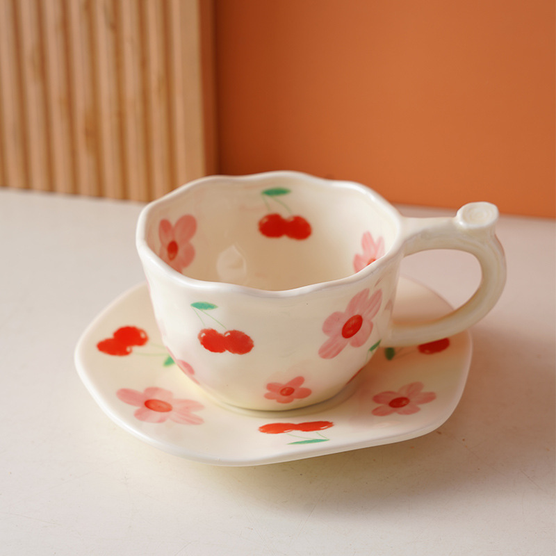 Nuevo estilo coreano juego de tazas y platillos de cerámica pintados a mano taza de café de pareja taza de leche taza de desayuno universal lindo para niños