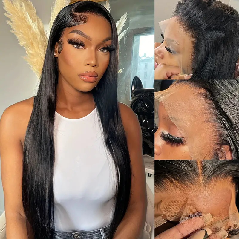 European and American Front Lace Wig Hd 13X4 Lace Human Hair Transparent High-Definition Fluffy Natural Full Headgear