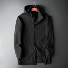加绒外套男新款脱卸帽宽松防风衣加肥加大码中长款上衣肥佬保暖衣