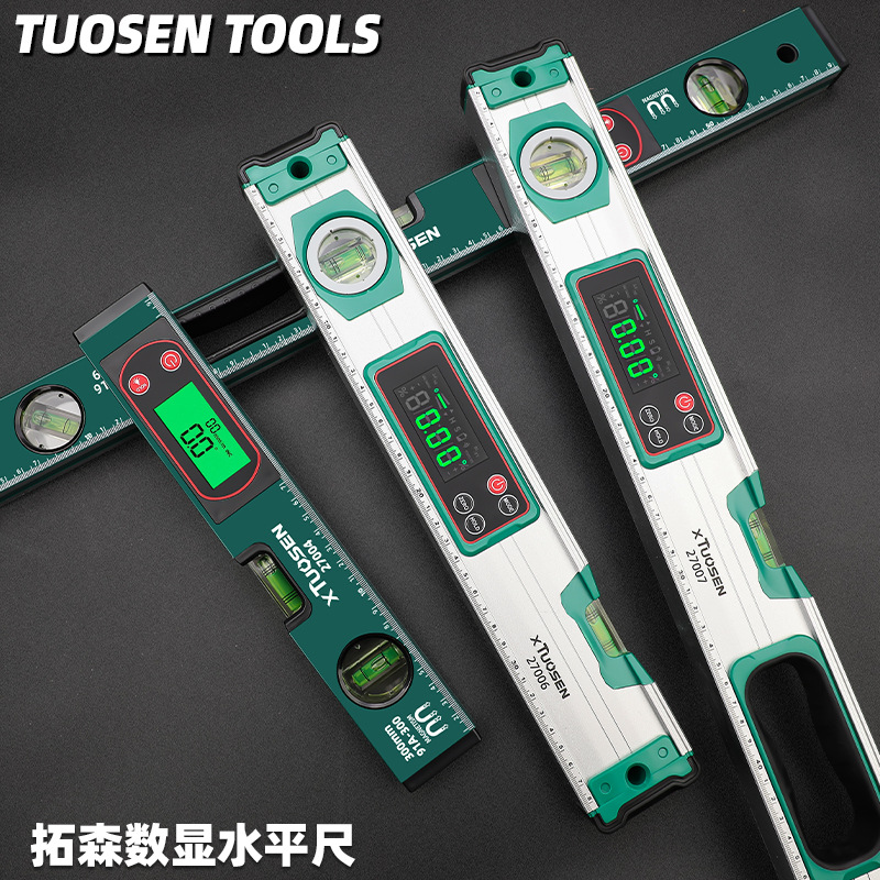 拓森水平测量高准度直线铝合金厚带强磁家用加厚电子数显水平尺
