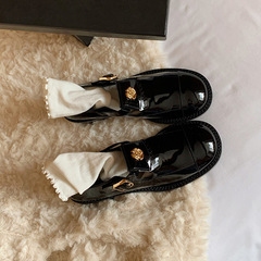 GrannyMama StudioLee: Elegant Camellia Round-Head Buckle Strap Chunky Heel Platform Mary Jane Leather Shoes for Women