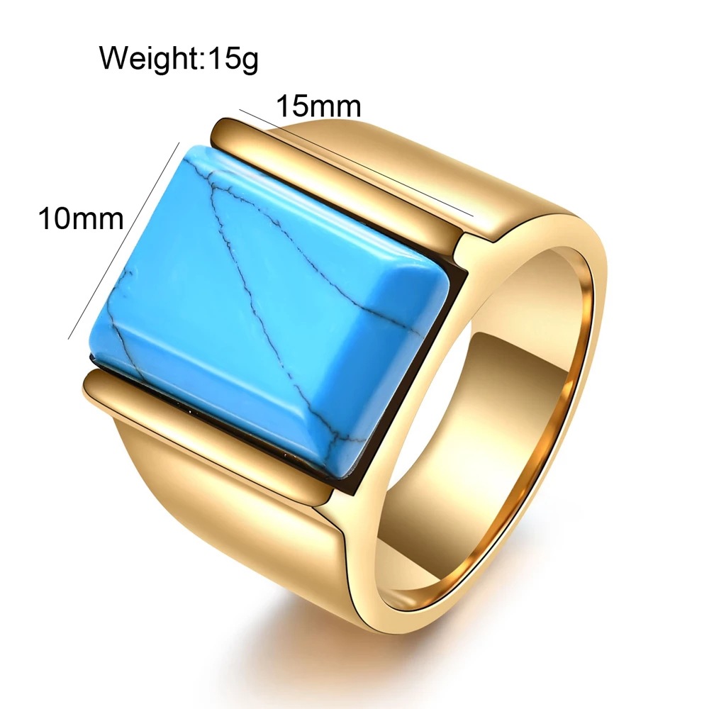 18g Weight Crystal Inlay Material Rings Classification 10, 11, 12, 7, 8, 9 Ring Size Titanium Steel Material Geometric Pattern Men'S Gender Inlaid Gemstone Design Fashion Style Gold, Silver Color Fashion Simple Square Geometric Turquoise Black Titanium Steel Ring For Men 无