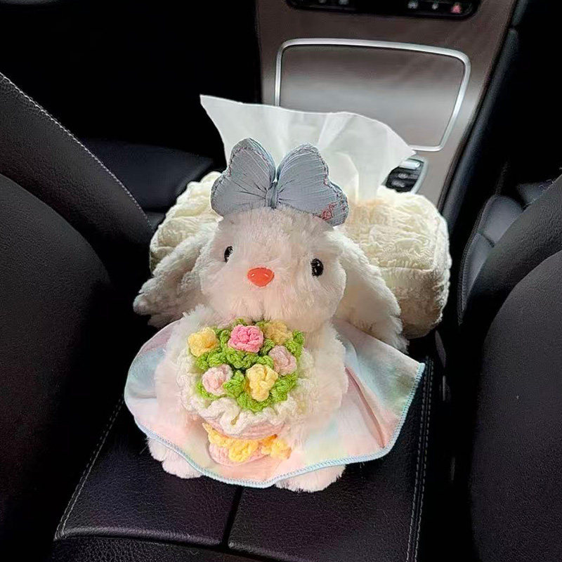 2026 New Model Car Tissue Box, Cute Rabbit Design, High-End Feel, for Use in Car Armrest Box, Cute Decoration
