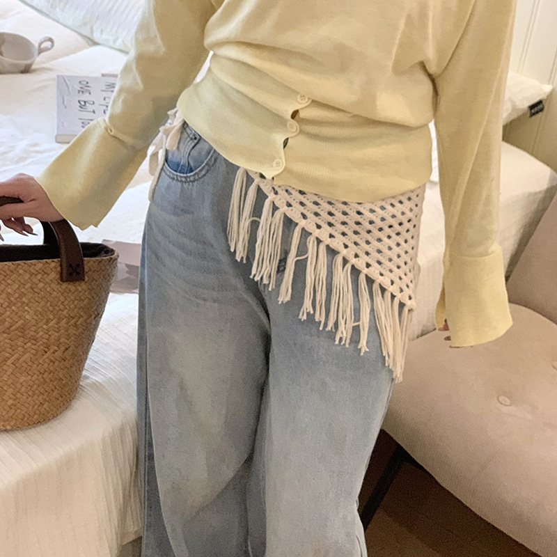 Pañuelo tejido nuevo estilo estilo ins chica caliente moda todo-fósforo delantal con flecos bufanda triangular cintura pedo cortina apilada