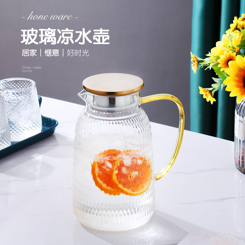 大容量耐高温玻璃锤纹凉水壶套装果汁透明凉白开冷水壶扎壶凉水杯