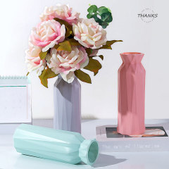 Home living room plastic vase straight small vase Japanese modern ornaments Nordic simple carved wide mouth flowerpot