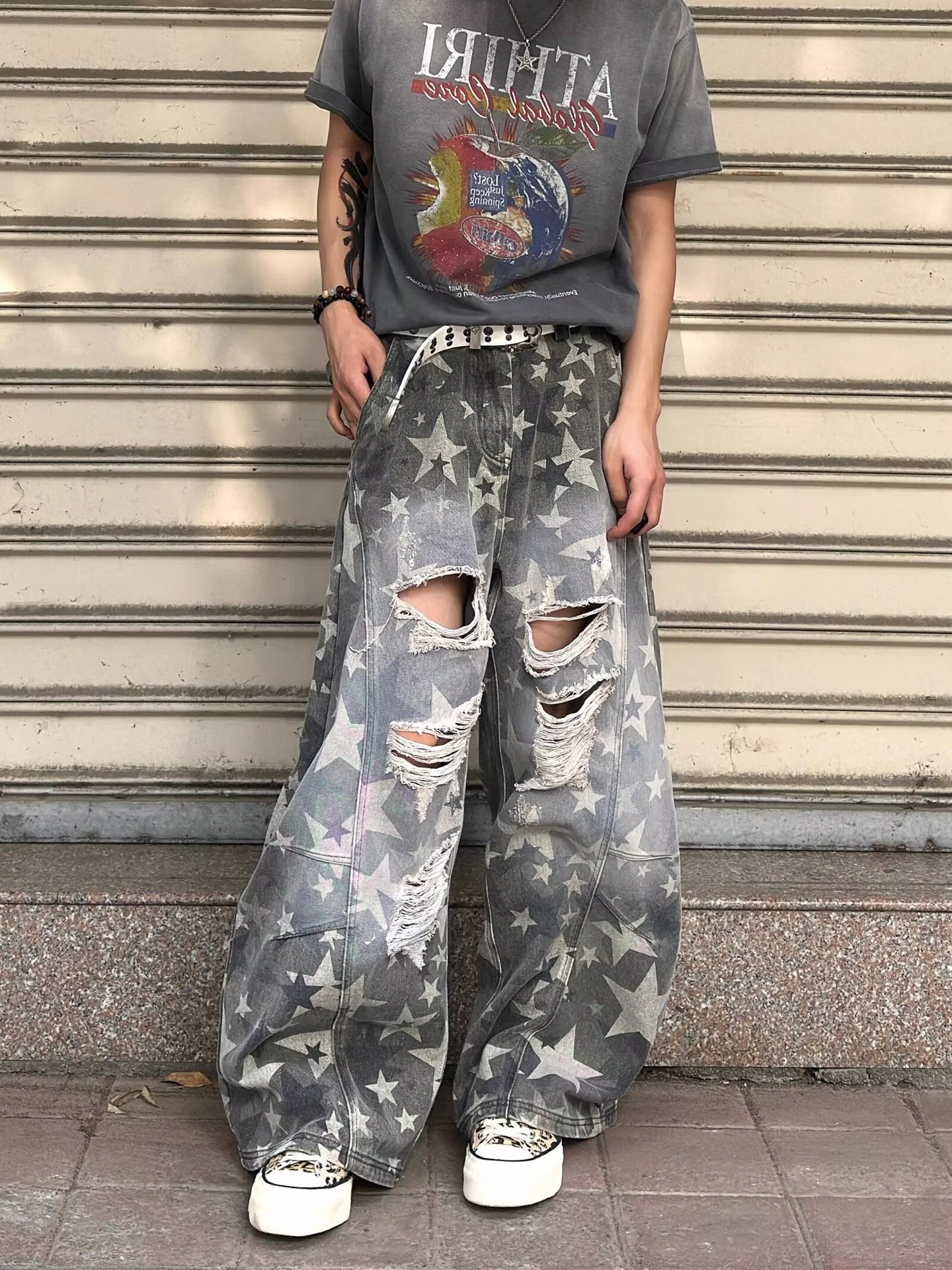 Herren Retro Camouflage Jeans Im Used-look Weite Passform_voghion.com