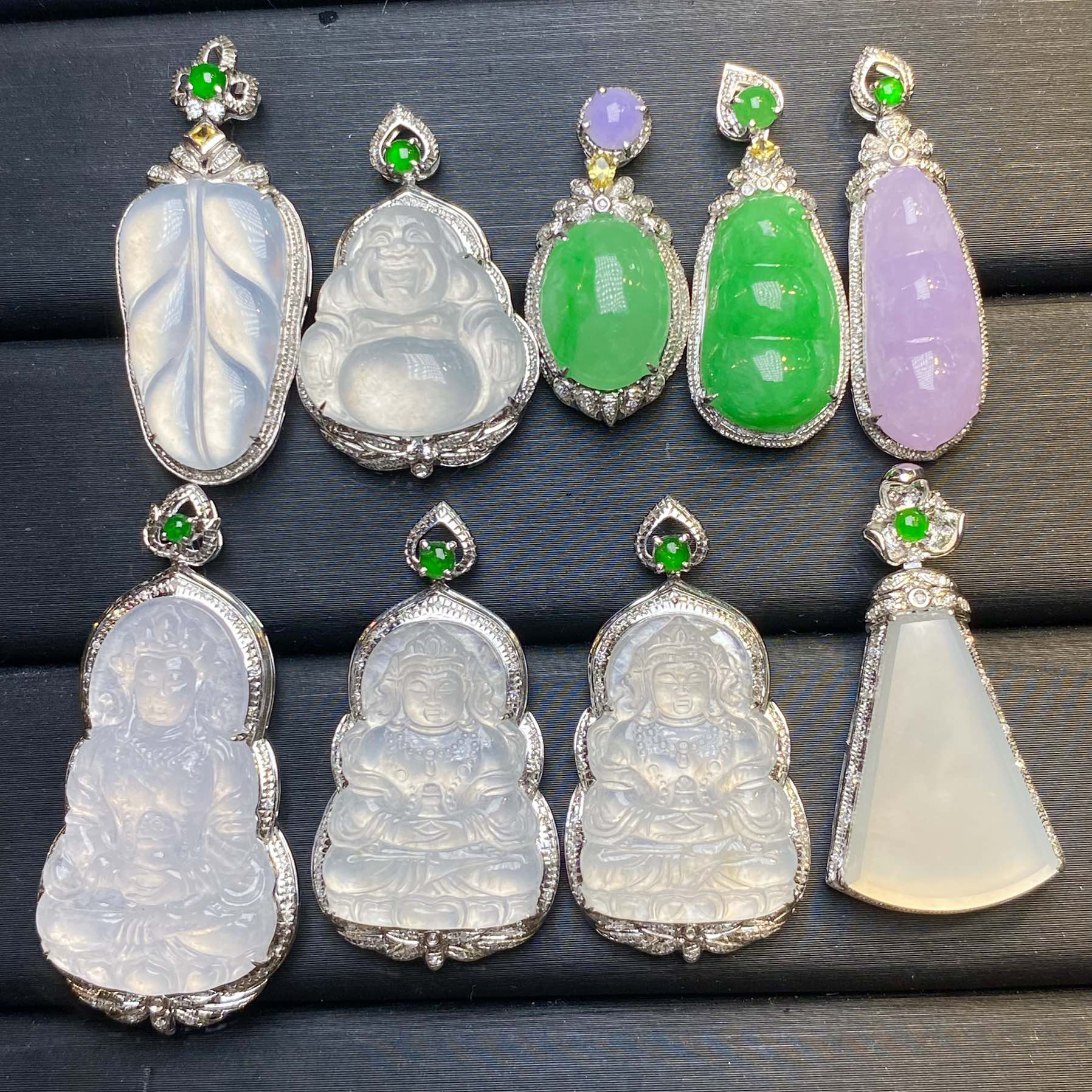 翡翠平安扣吊坠冰种绿缅甸翡翠挂件批发18k金镶嵌天然翡翠挂件