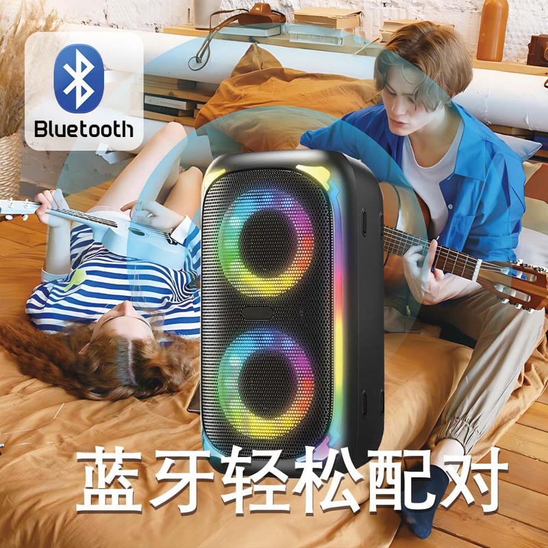 跨境新款双6寸便携式蓝牙K歌无线音响RGB灯光广场舞大功率音箱|undefined