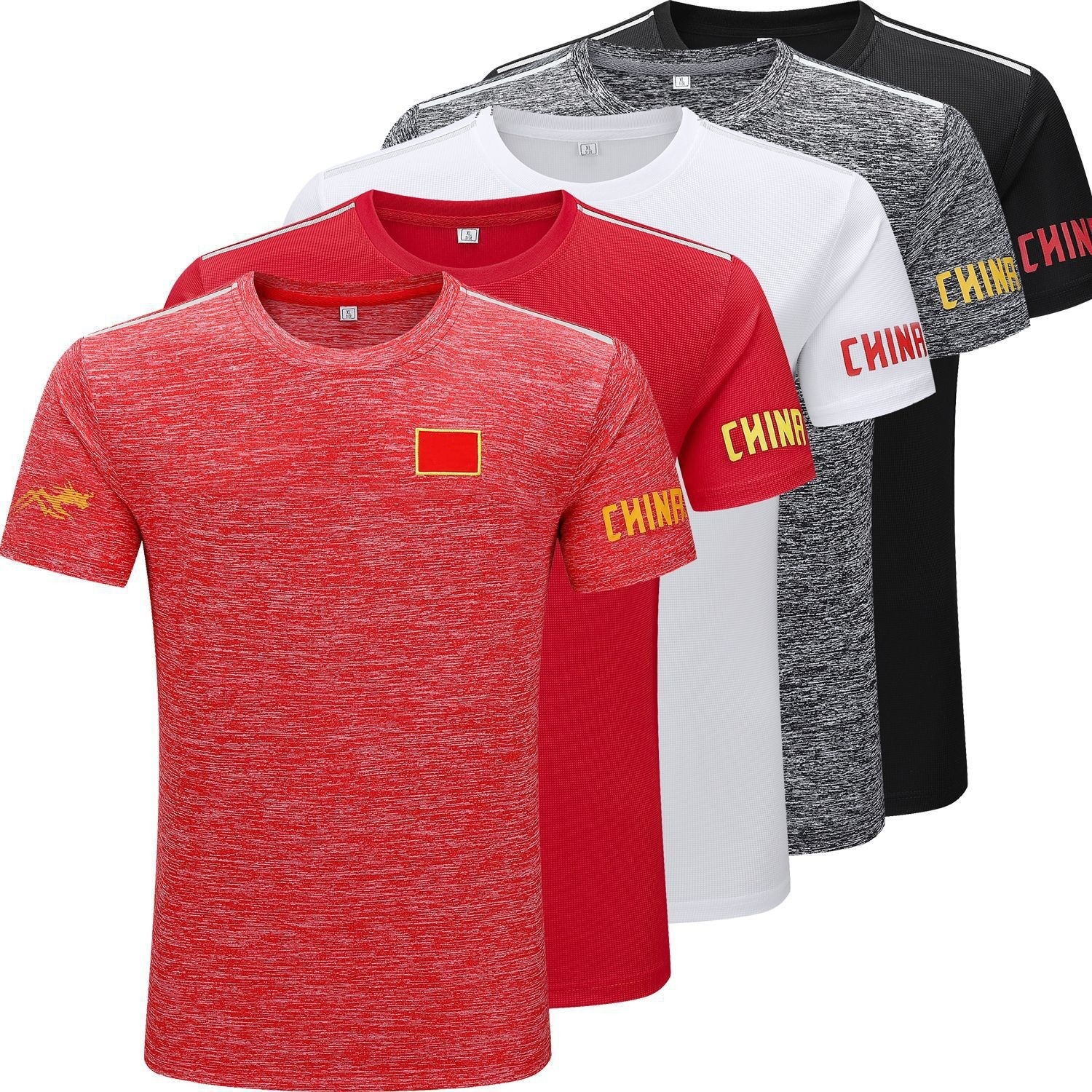 중국 팀 속건성 티셔츠 스포츠 반팔 남성 및 여성 훈련 태권도 수영 어린이 무술 농구 코치 국가 서비스
