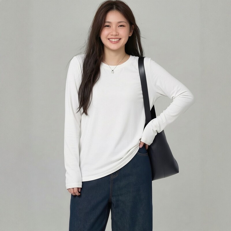 100kg Plus-Size Women's Spring Round-Neck Long-Sleeve Cotton T-Shirt for Outerwear, Versatile and Tummy-Concealing 3625