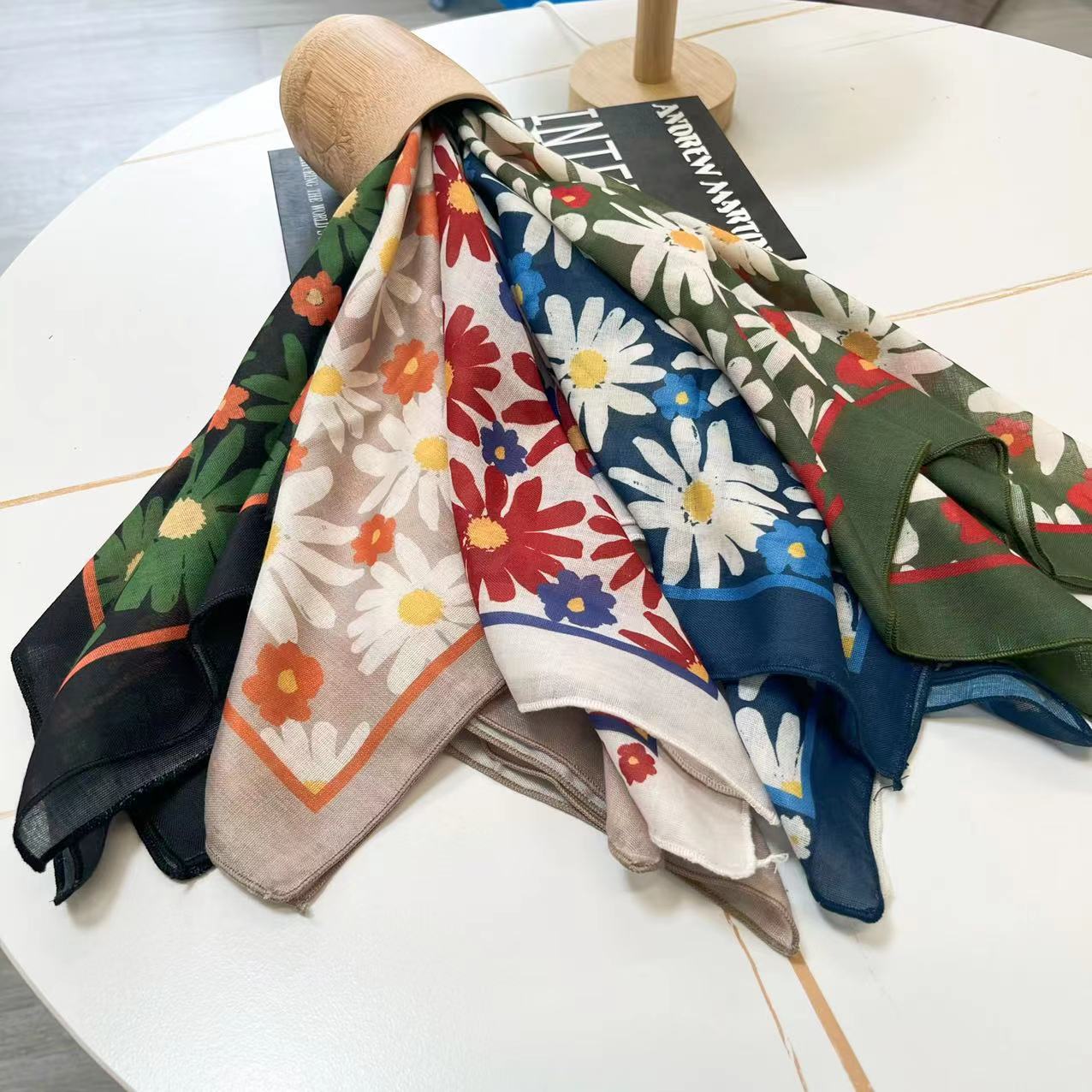 60g Weight Kerchief Classification Daily Occasion cotton and linen Material Flower Pattern Summer Season Women's Gender IG Style Style Women's IG Style Flower Cotton And Linen Kerchief 50