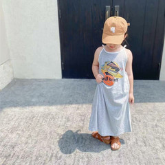 Girls' Summer Dress for Kids, Baby Trendy Children's Personal Style Brand, Korean Version, Foreign Trade, Color Block Print Princess Tank Top Dress