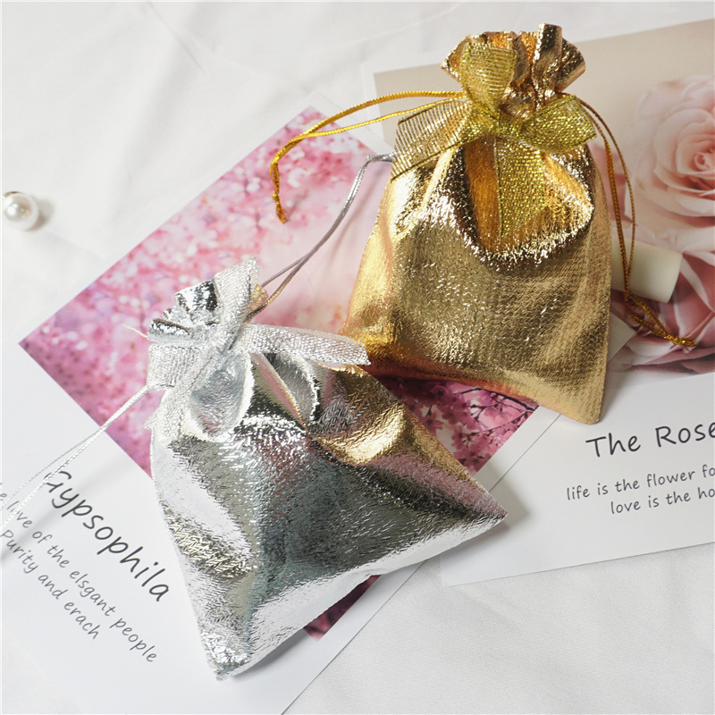 迷你蝴蝶结小束口袋 金色银色首饰袋黄金银器包装袋金银布袋