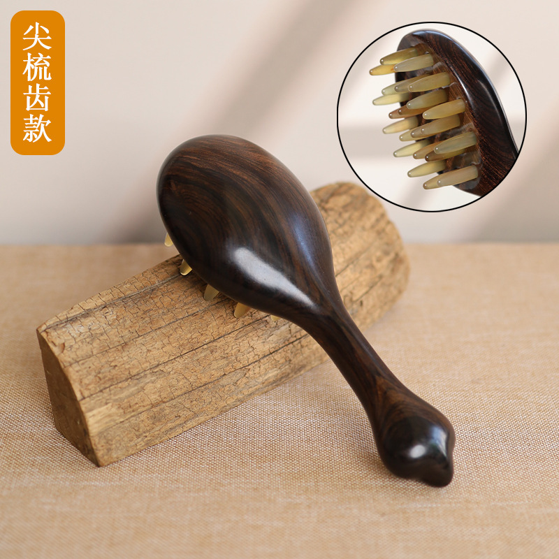 紫光檀木櫛羊角櫛百宝嵌め込みマッサージ櫛実木無漆疎通家庭用携帯女性長髪|undefined