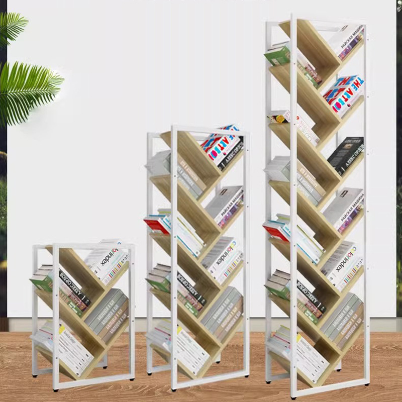 现代简约家用书房小书架创意设计树形落地置物架图书馆多层木书架