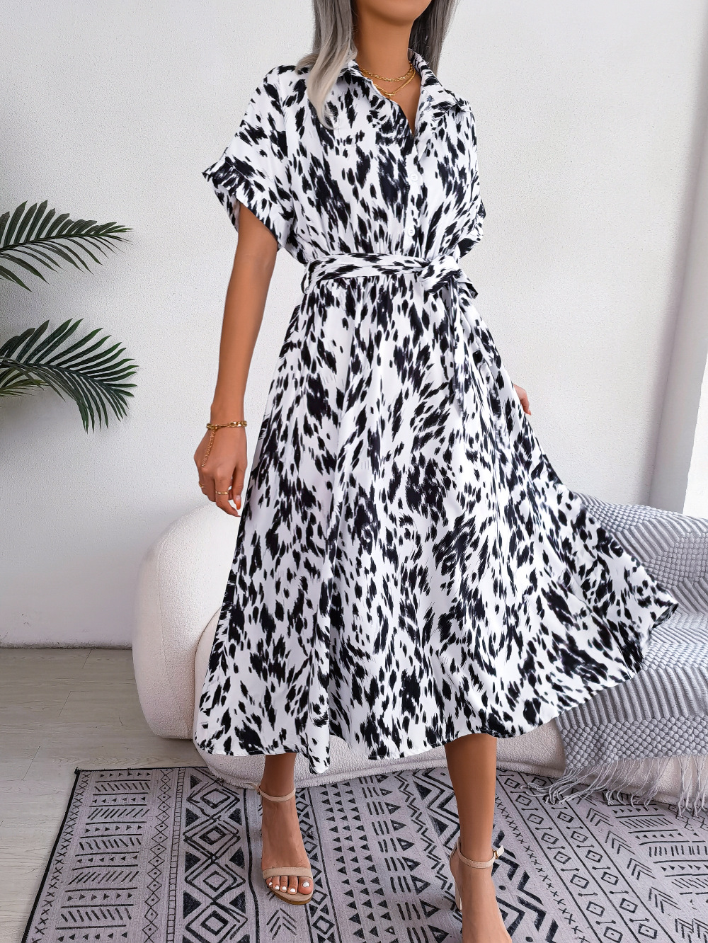 Women's Sheath Dress Streetwear Turndown Button Long Sleeve Leopard Maxi Long Dress Holiday Daily display picture 2