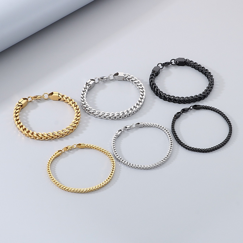 304 Stainless Steel Chain Material Hip-Hop Vintage Style Geometric Titanium Steel Plating Men's Bracelets Men's Chain Bracelets