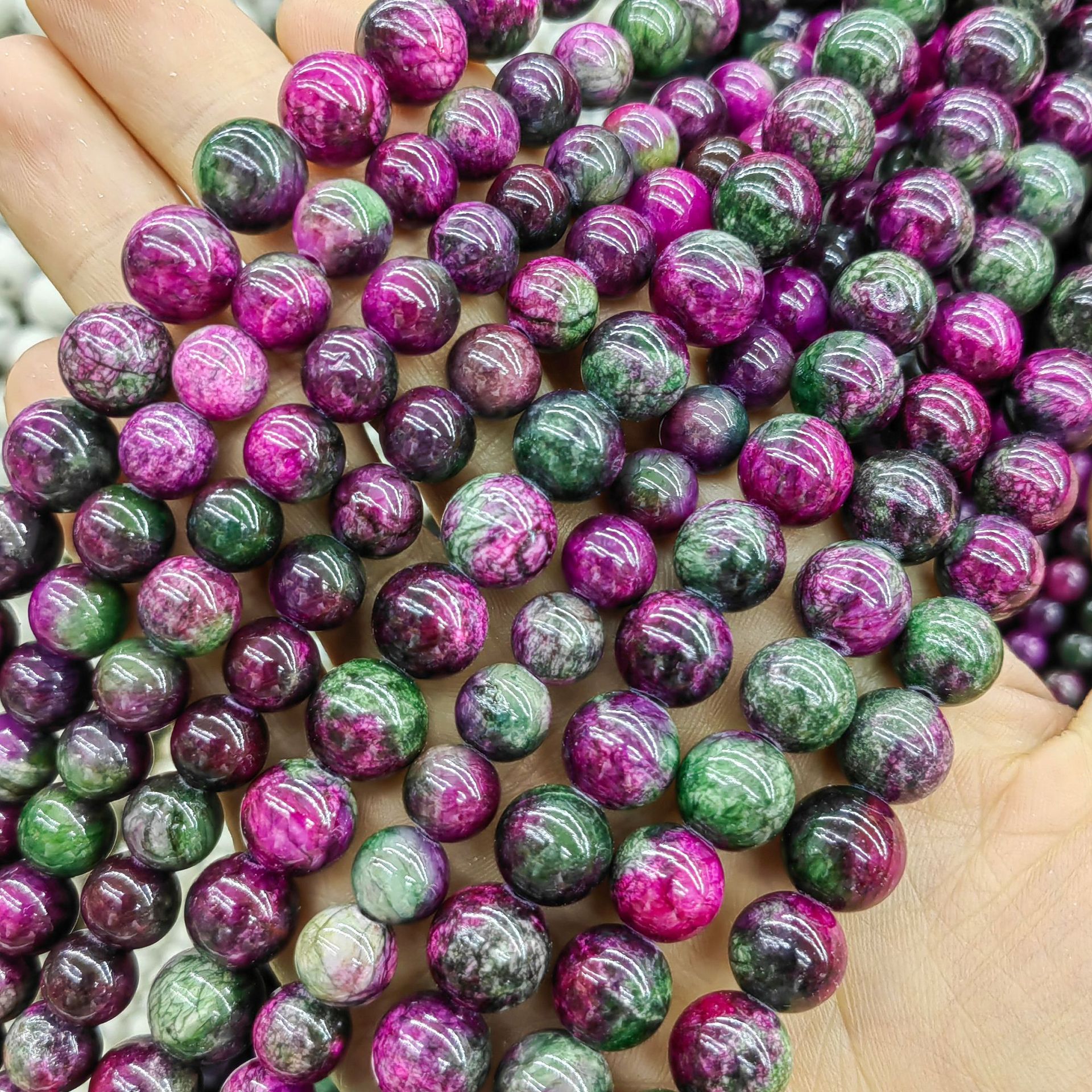 Natural beige Jade flor zafiro multi-color perlas sueltas cuentas redondas semiacabados DIY jade natural cuentas redondas joyería al por mayor