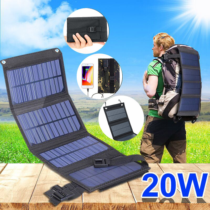 Cross-border solar black 4 folding package single crystal 20W charger outdoor portable mobile phone computer emergency charger Cross-border solar black 4 folding package single crystal 20W charger outdoor portable mobile phone computer emergency charger