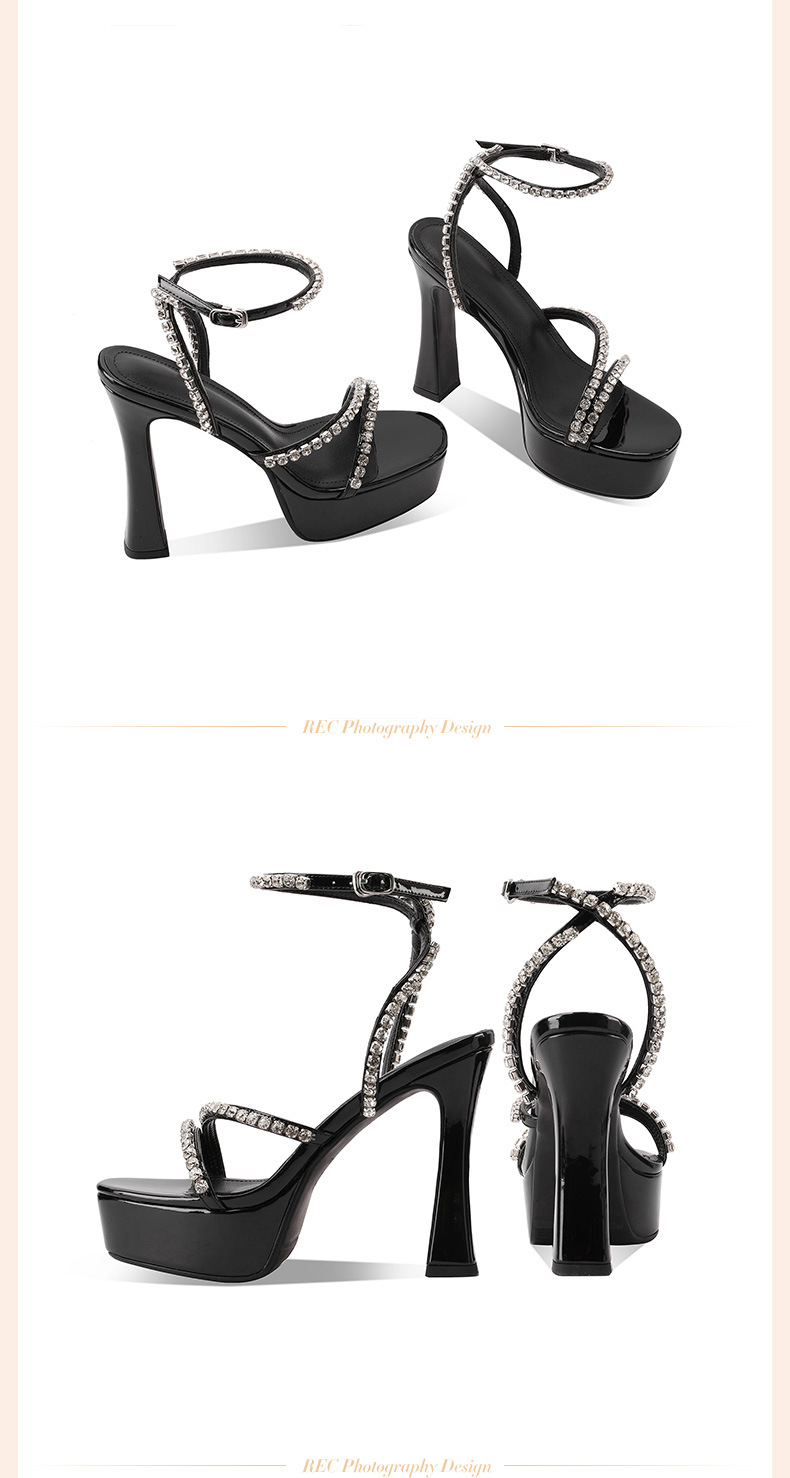 Sandal cao gót nữ hở mũi quai một chữ đế dày platform da thật — đen chi tiết 3