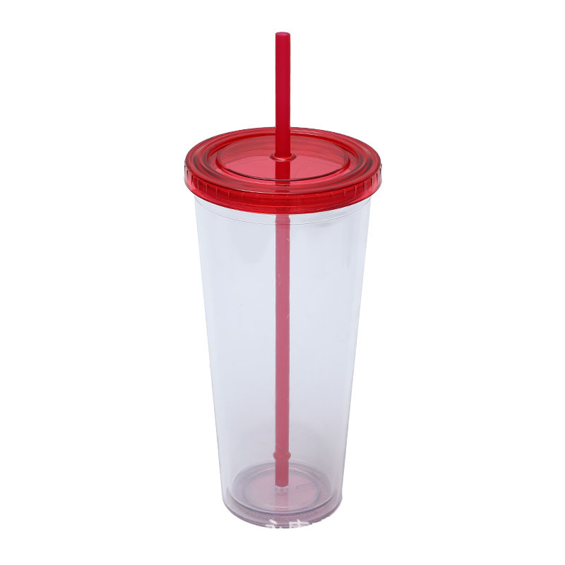 En stock suministro directo transfronterizo 24oz taza de plástico de doble capa de gran capacidad con tapa se puede personalizar LOGO taza portátil COMO taza de paja