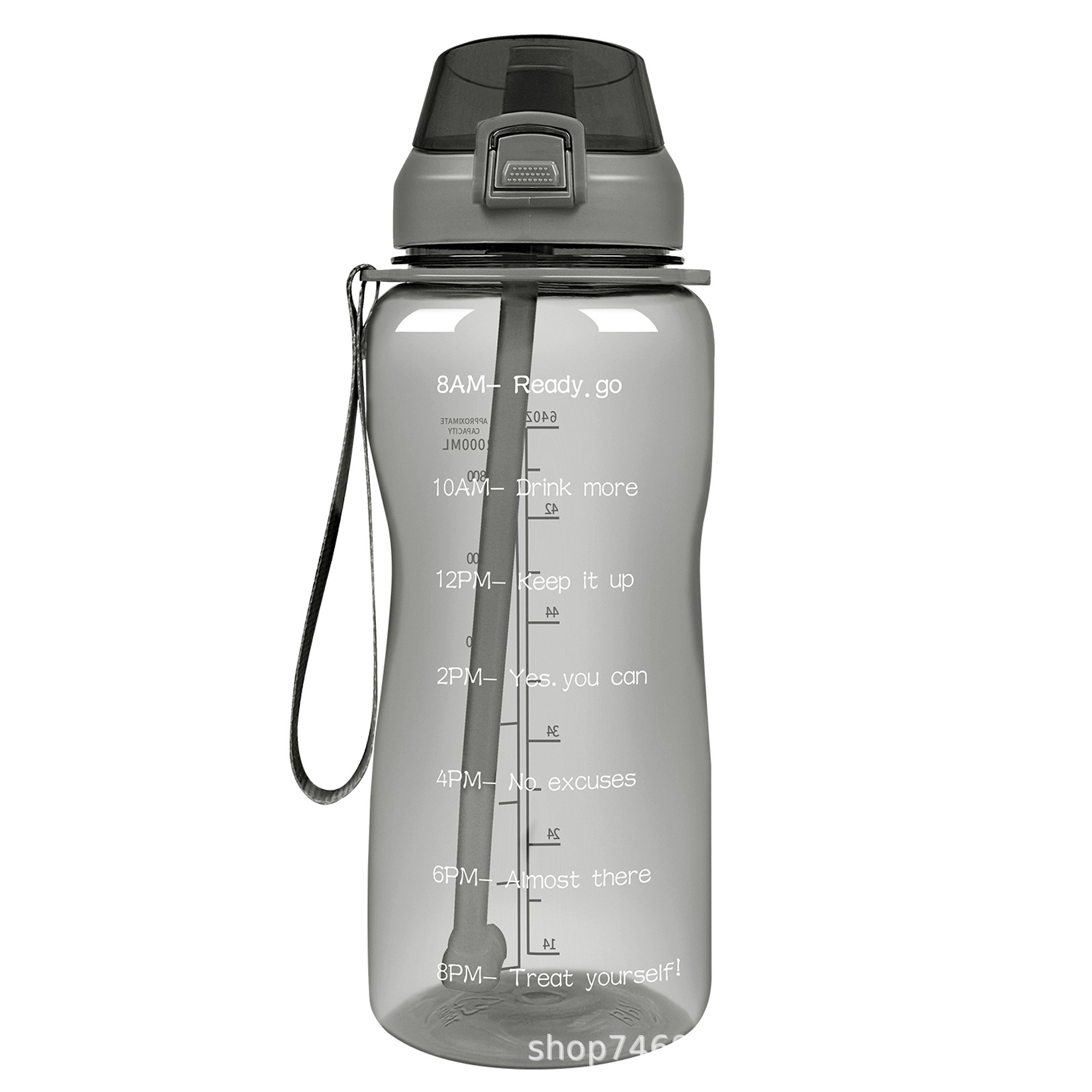 Gran capacidad creativa gradiente deportes taza de agua 2.2L portátil al aire libre cuerda cubierta elástica taza de plástico Internet celebridad fitness taza de agua