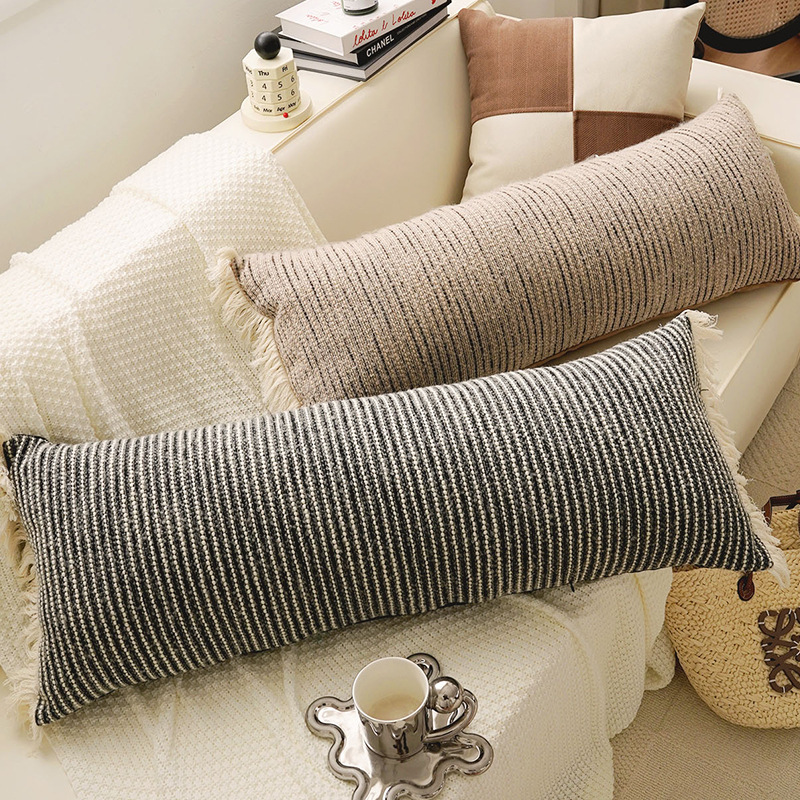 Cojín de cama larga marroquí, almohada lumbar, sofá de sala de estar estilo retro Maillard, funda de almohada con flecos largos, con núcleo image 1