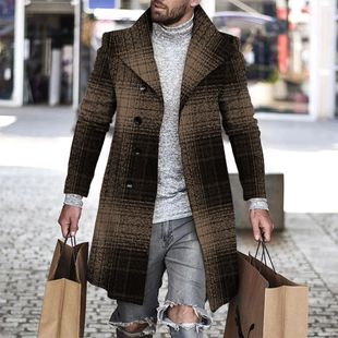Cross-border foreign trade 2024 autumn new printed lapel woolen coat coat hot selling mid-length men's clothing