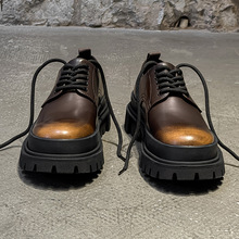 巴黎厚底德比鞋男款高级感黑色大头百搭通勤男士鞋951205棕色-J
