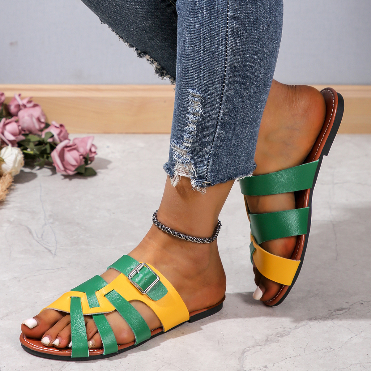 Women's Casual Vacation Color Block Round Toe Beach Sandals display picture 6