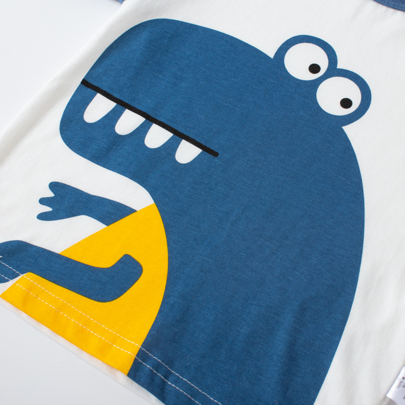 Ropa para niños nueva camiseta de manga corta para niños estilo coreano verano dibujos animados dinosaurio bebé manga niños algodón verano cuello redondo