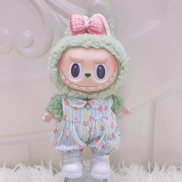 Strawberry, overall, trousers, pin with bow