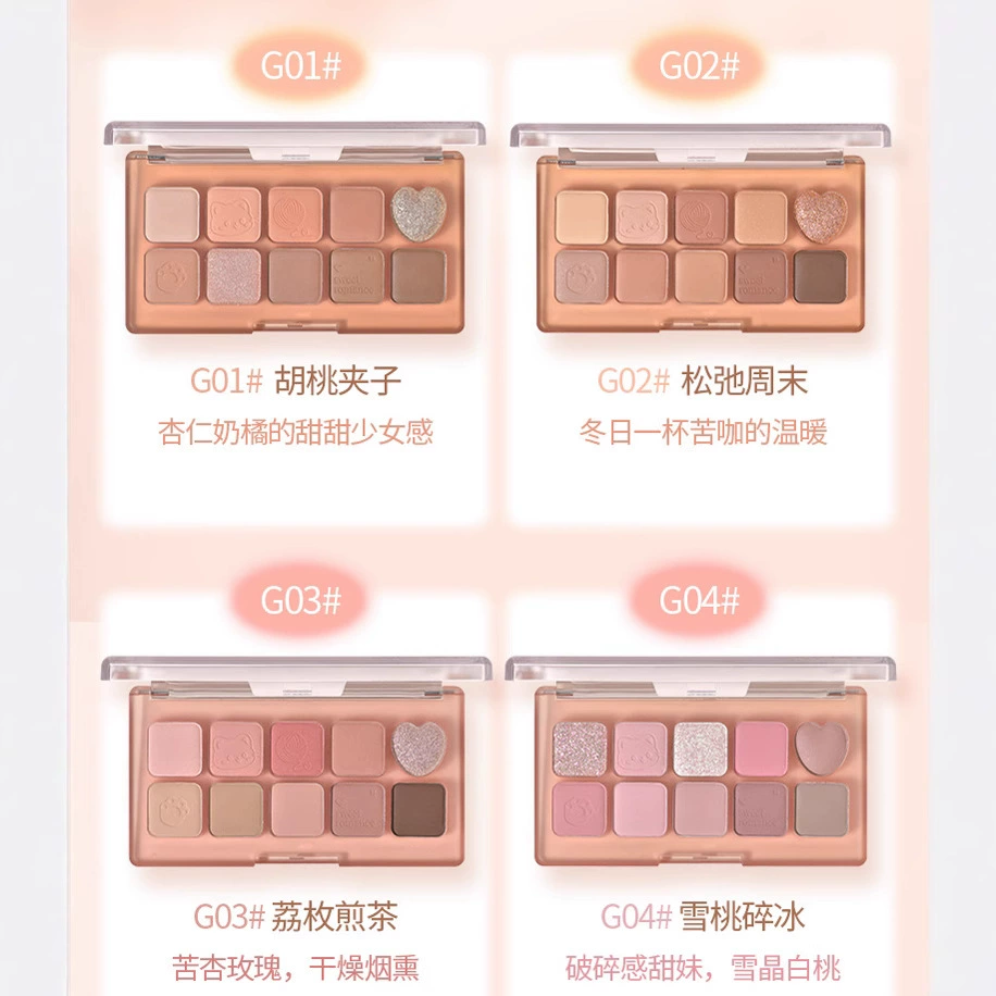 Eyeshadow Palette (gogotales) 10-Color Set with Highlighter & Blush, Matte & Shimmer