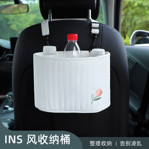 Car seat storage bag Fabric embroidered multifunctional car mounted seat back storage bag Car interior supplies