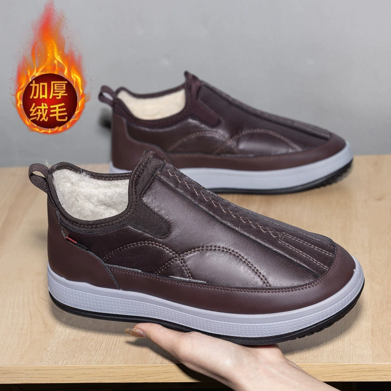 Мужские зимние теплые обувь на slip-on, нескользящая подошва, плюшевая подкладка, размеры 38–45