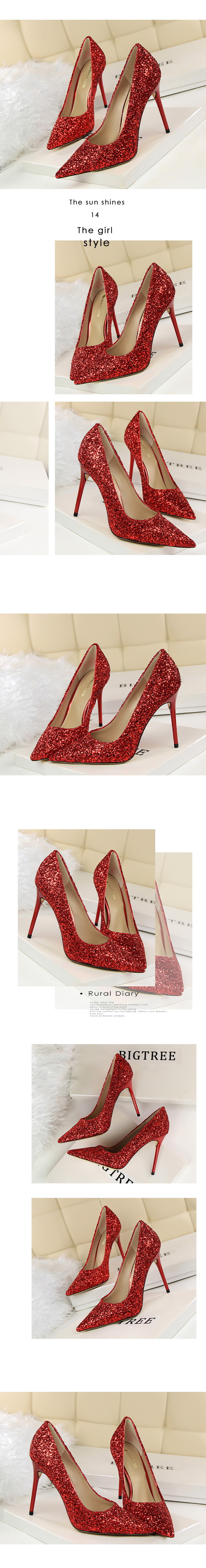 Women's Fashion Solid Color Sequins Point Toe Pumps display picture 1