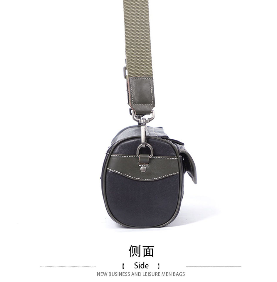 Túi đeo chéo nam da bò thật thuộc da thực vật, túi nhỏ đeo vai cá tính 29×11×17 cm — Dây đeo vai màu đen, Dây đeo vai đơn màu xanh lá cây, Dây đeo vai màu đen và xanh lá cây chi tiết 13