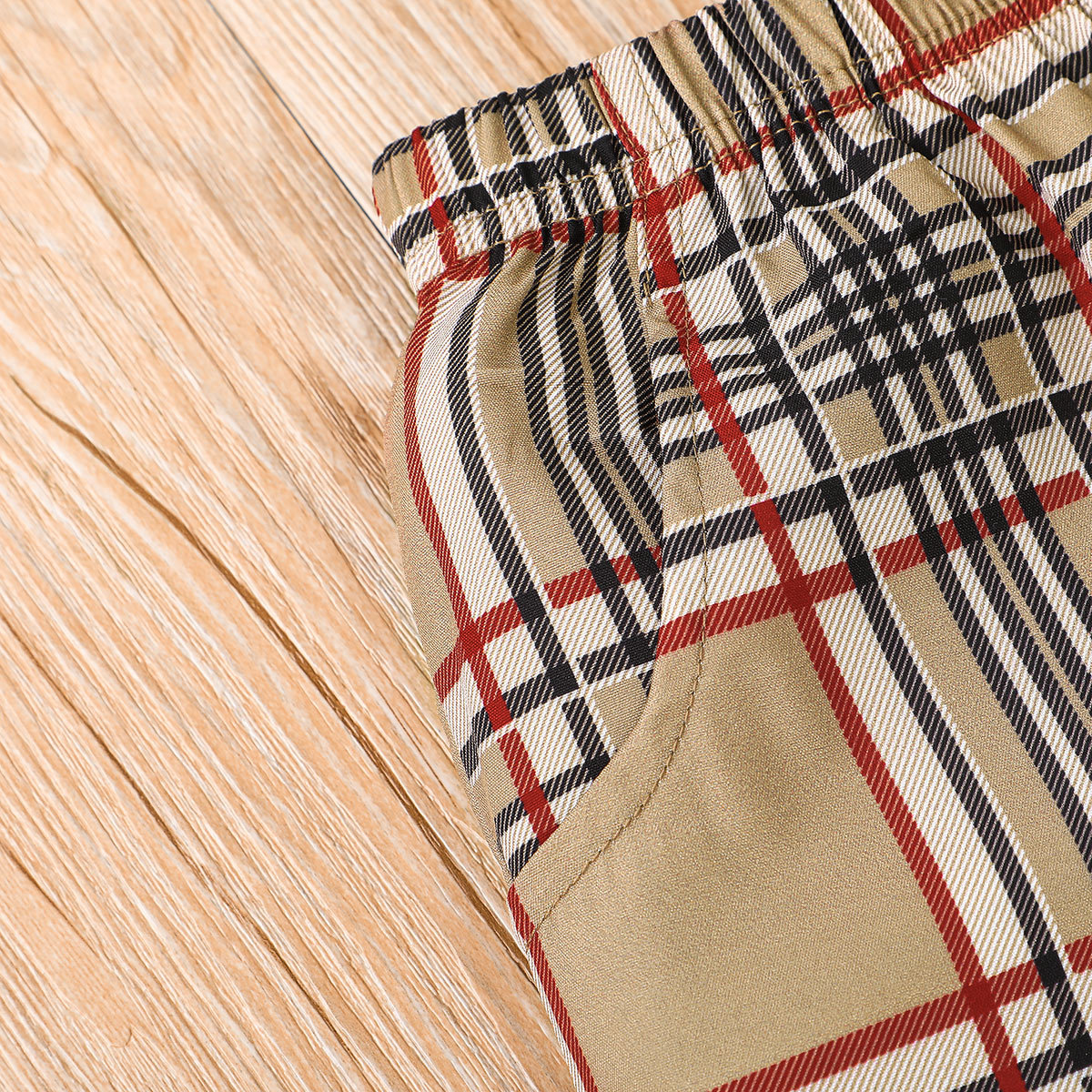 Summer New Boys Solid Short sleeved Top+Checkered Shorts Two piece Fashion Casual Set_voghion.com