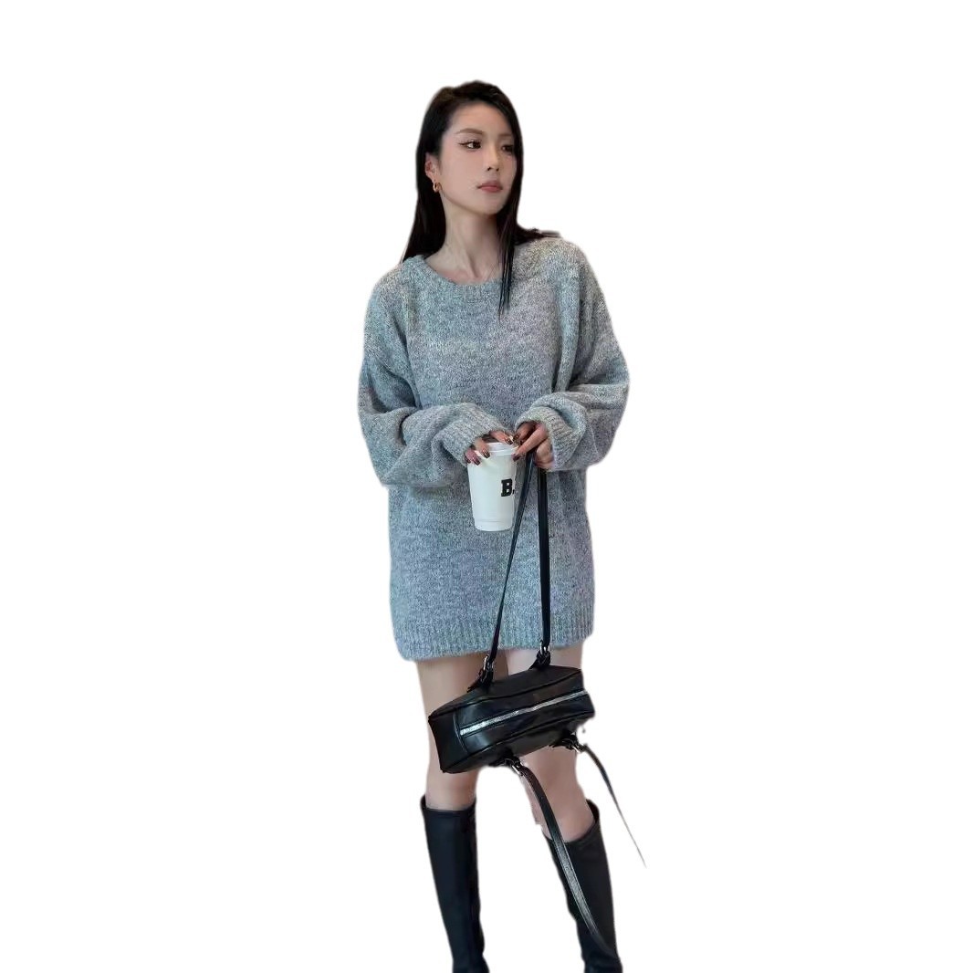 24 invierno Puyuan 2024 otoño y invierno nuevo suéter de cuello redondo gris perezoso mujer