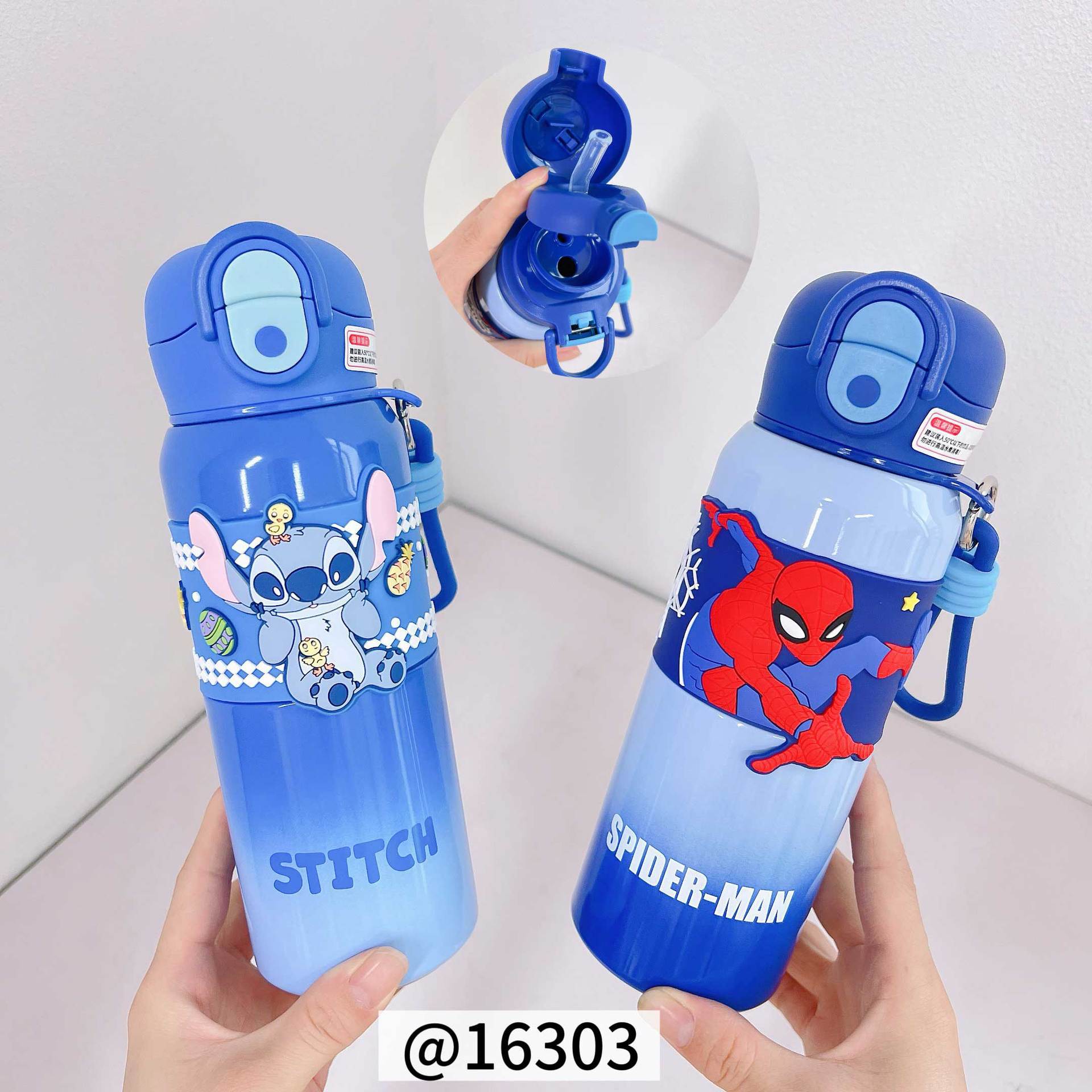 Strawberry Bear Mickey Taza termo para niños con pajita Taza especial para niños y niñas para la escuela Taza linda de dibujos animados portátil