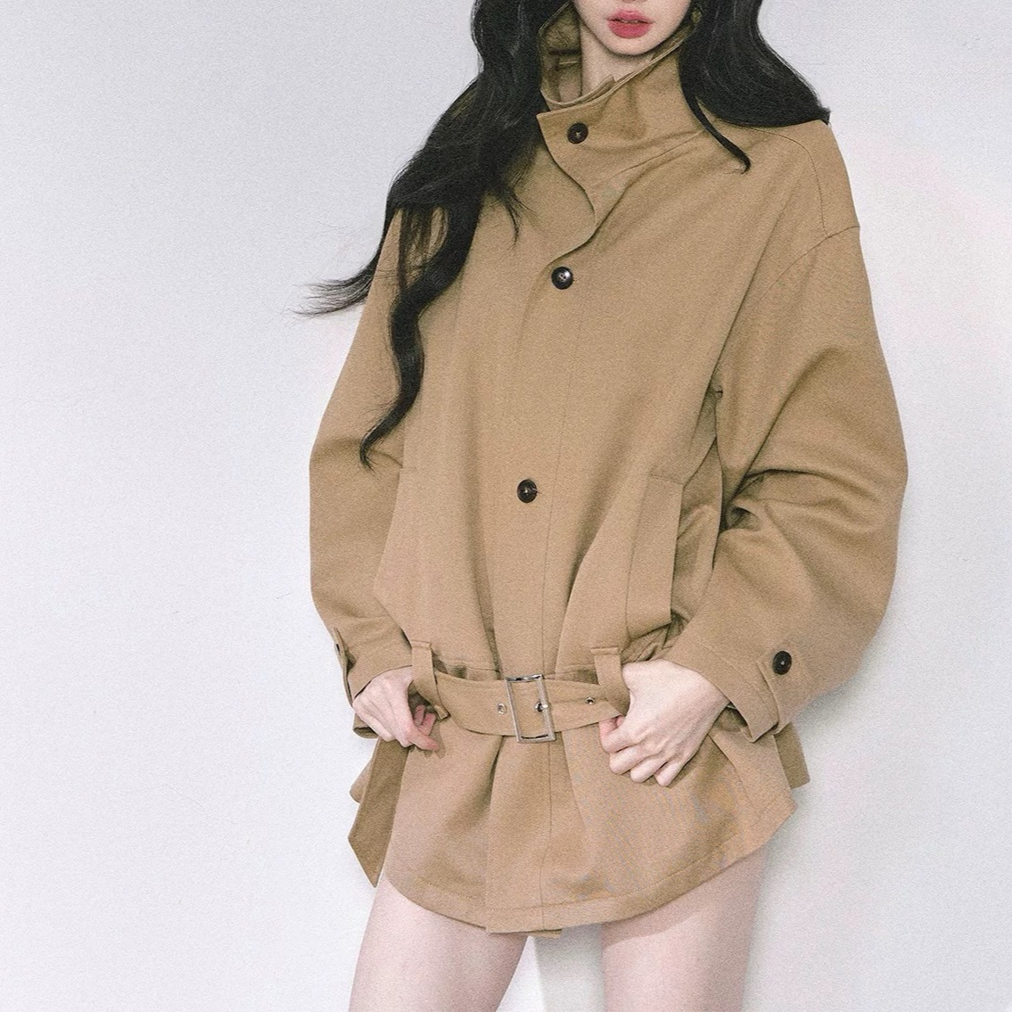 少也眼悉尼假日%高级感法式赫本风风衣外套女秋宽松显瘦立领上衣