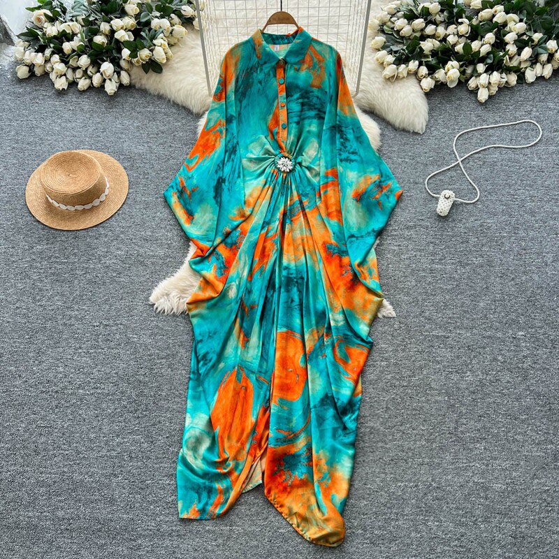 Vacation-Style Printed Patchwork High-End New Dress for Women, Waist-Cinching, Slimming, Long Skirt with a Large Hem, Elegant Commuter Dress Vacation-Style Printed Patchwork High-End New Dress for Women, Waist-Cinching, Slimming, Long Skirt with a Large Hem, Elegant Commuter Dress