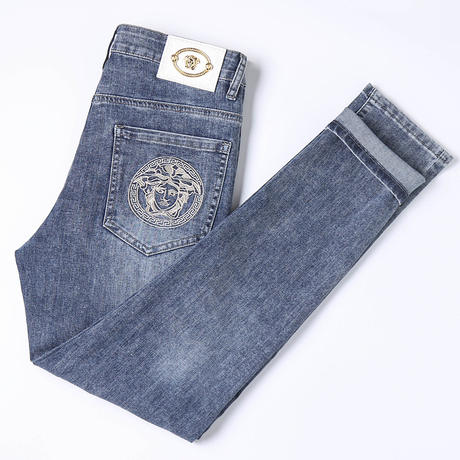 European Jeans Men's Brand Witch Head Embroidered Jeans Men's Slim-fit High-end Jeans Men's Small Foot