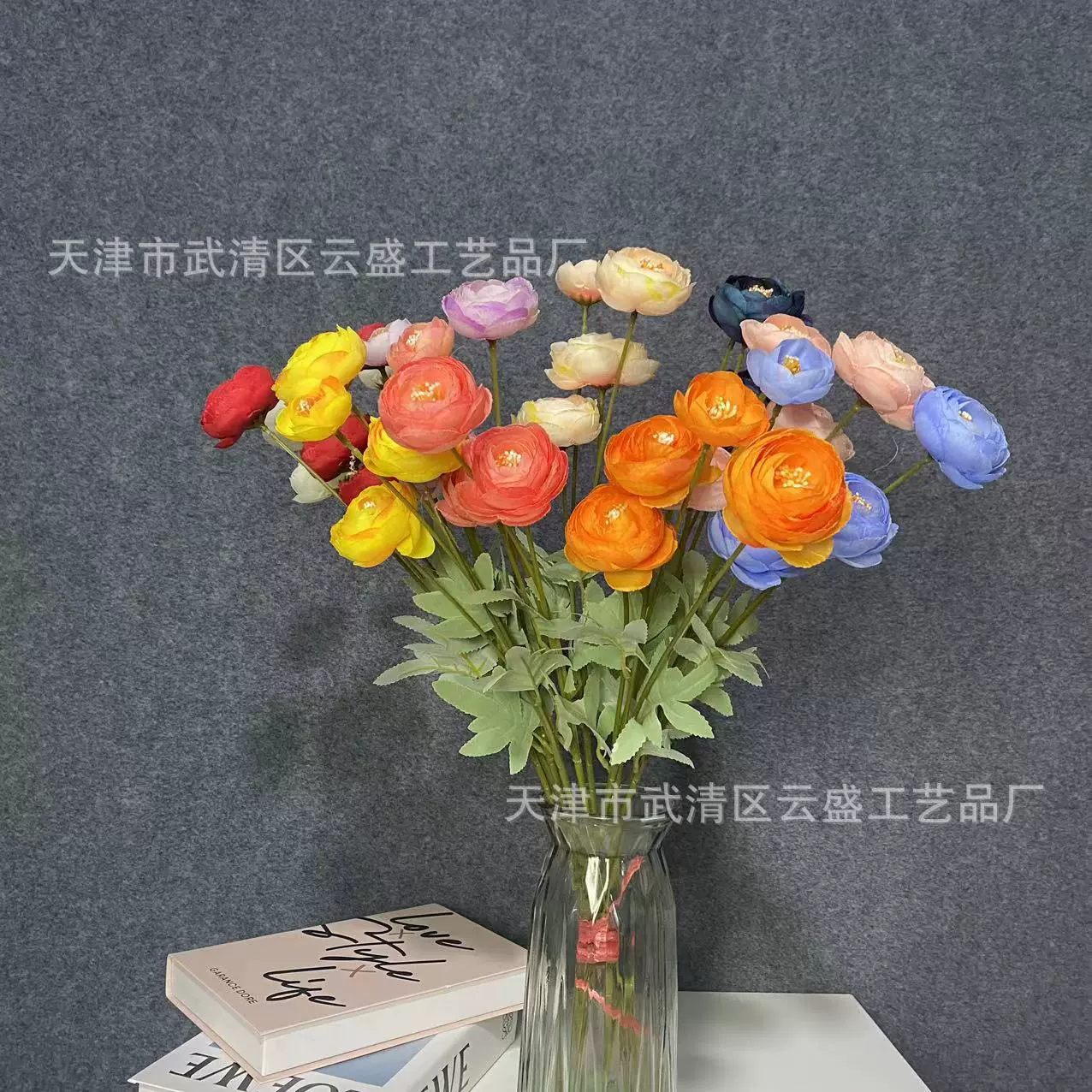 仿真茶梅 四头露莲花居家花瓶摆饰婚庆插花装饰仿真花束道具批发