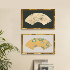 "Fan-shaped Bird and Flower Painting" - Eastern Aesthetic French Chinese Style Living Room Decorative Painting, Entrance Hall Study New Chinese Style Framed Art